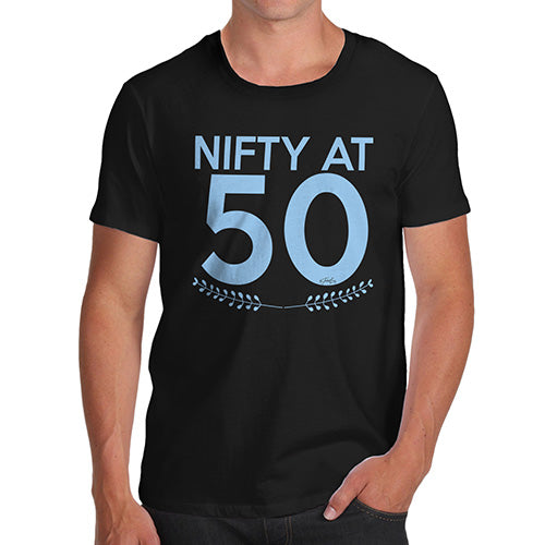 Novelty Tshirts Men Funny Nifty At Fifty Men's T-Shirt Large Black