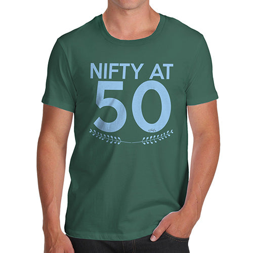 Mens Humor Novelty Graphic Sarcasm Funny T Shirt Nifty At Fifty Men's T-Shirt Small Bottle Green