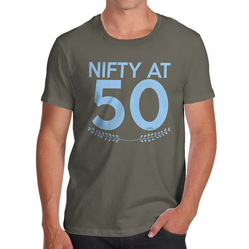 Novelty T Shirts For Dad Nifty At Fifty Men's T-Shirt Large Khaki