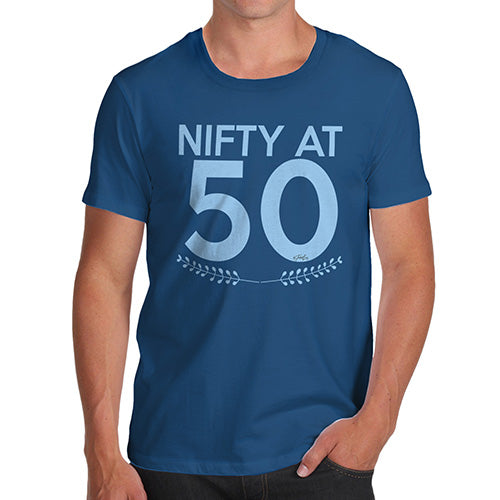 Funny Mens T Shirts Nifty At Fifty Men's T-Shirt Large Royal Blue