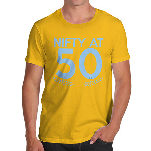 Mens Humor Novelty Graphic Sarcasm Funny T Shirt Nifty At Fifty Men's T-Shirt Medium Yellow