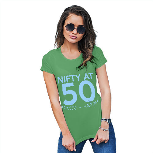 Womens T-Shirt Funny Geek Nerd Hilarious Joke Nifty At Fifty Women's T-Shirt Medium Green