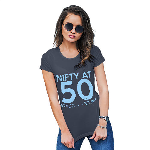 Novelty Tshirts Women Nifty At Fifty Women's T-Shirt Large Navy