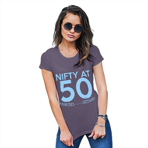 Novelty Tshirts Women Nifty At Fifty Women's T-Shirt X-Large Plum