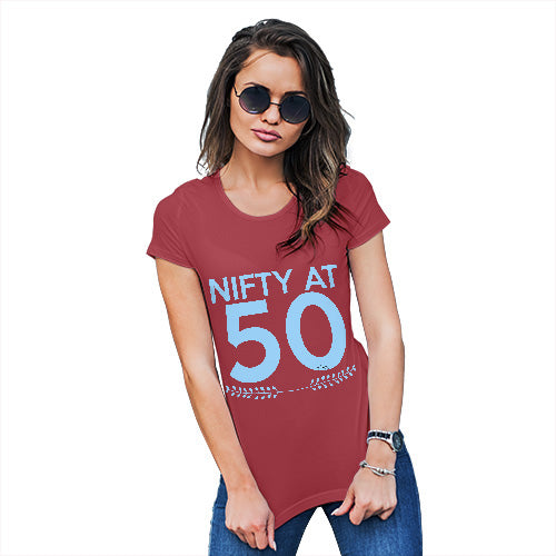 Womens Funny Tshirts Nifty At Fifty Women's T-Shirt Medium Red