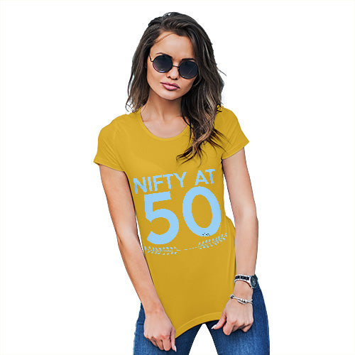 Novelty Gifts For Women Nifty At Fifty Women's T-Shirt Small Yellow