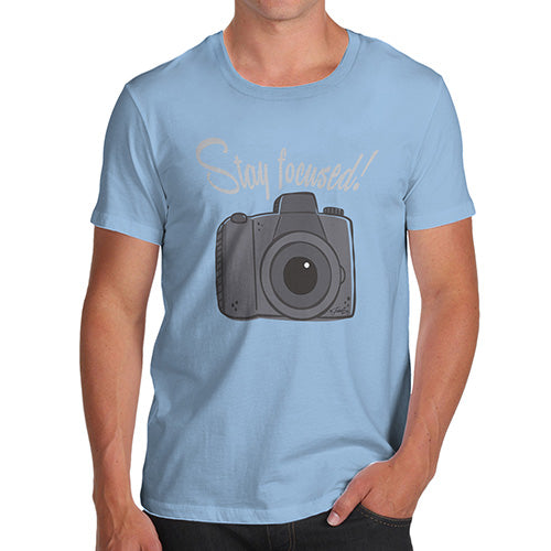 Mens Novelty T Shirt Christmas Stay Focused Men's T-Shirt Medium Sky Blue