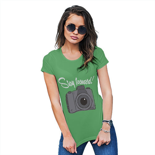 Womens T-Shirt Funny Geek Nerd Hilarious Joke Stay Focused Women's T-Shirt Small Green