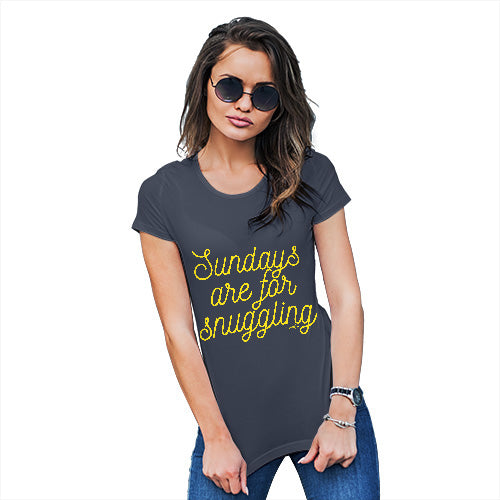 Funny Tee Shirts For Women Sundays Are For Snuggling Women's T-Shirt Medium Navy