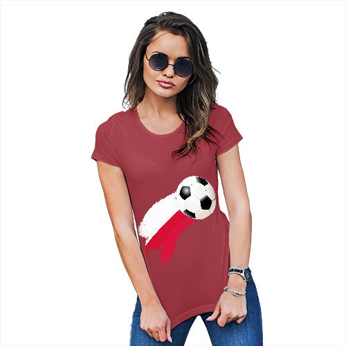 Womens Novelty T Shirt Christmas Poland Football Soccer Flag Paint Splat Women's T-Shirt X-Large Red