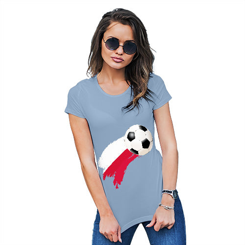 Funny T-Shirts For Women Sarcasm Poland Football Soccer Flag Paint Splat Women's T-Shirt X-Large Sky Blue