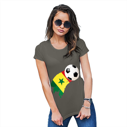 Womens Funny T Shirts Senegal Football Soccer Flag Paint Splat Women's T-Shirt Large Khaki