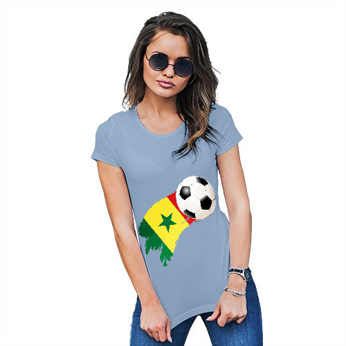 Funny T-Shirts For Women Senegal Football Soccer Flag Paint Splat Women's T-Shirt Large Sky Blue