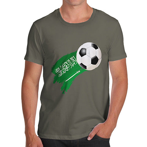 Mens Funny Sarcasm T Shirt Saudi Arabia Football Soccer Flag Paint Splat Men's T-Shirt Large Khaki