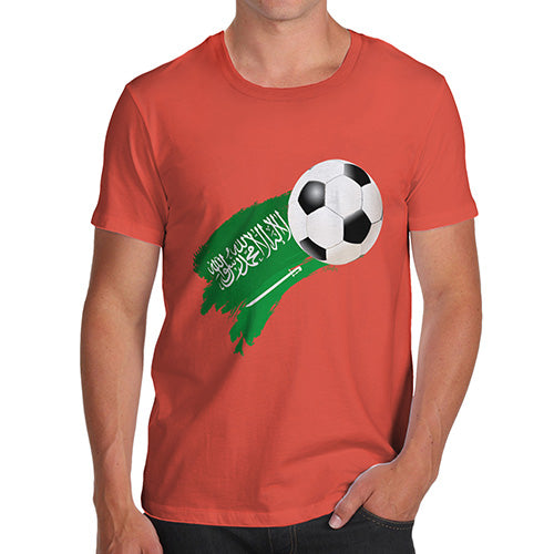 Mens T-Shirt Funny Geek Nerd Hilarious Joke Saudi Arabia Football Soccer Flag Paint Splat Men's T-Shirt Large Orange