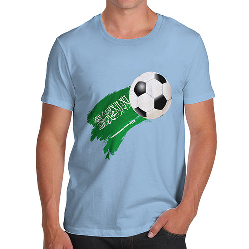 Mens Funny Sarcasm T Shirt Saudi Arabia Football Soccer Flag Paint Splat Men's T-Shirt Medium Sky Blue