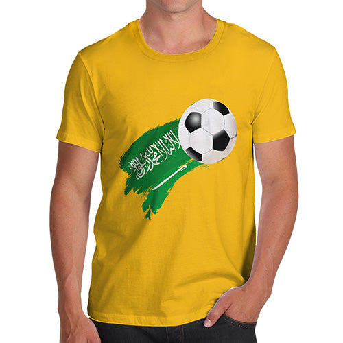 Mens T-Shirt Funny Geek Nerd Hilarious Joke Saudi Arabia Football Soccer Flag Paint Splat Men's T-Shirt Small Yellow
