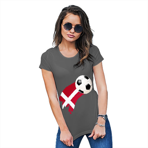 Womens T-Shirt Funny Geek Nerd Hilarious Joke Denmark Football Soccer Flag Paint Splat Women's T-Shirt Small Dark Grey