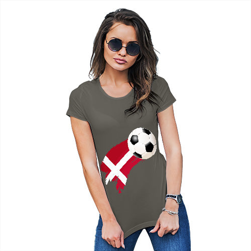 Womens Humor Novelty Graphic Funny T Shirt Denmark Football Soccer Flag Paint Splat Women's T-Shirt X-Large Khaki