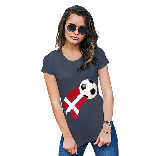 Funny T Shirts For Women Denmark Football Soccer Flag Paint Splat Women's T-Shirt Large Navy