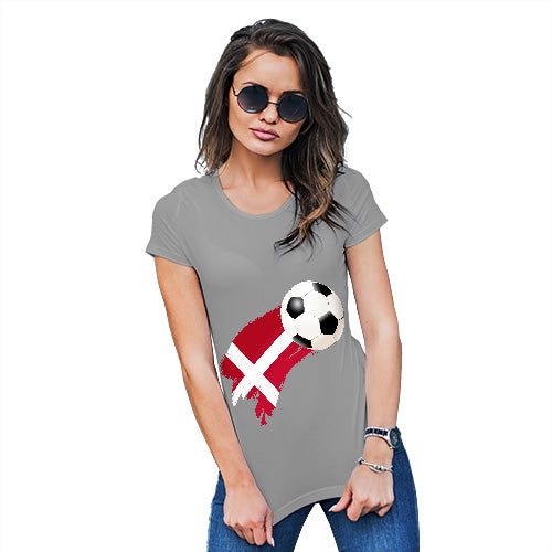 Womens Funny Tshirts Denmark Football Soccer Flag Paint Splat Women's T-Shirt Large Light Grey