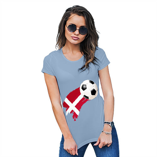 Funny Tshirts For Women Denmark Football Soccer Flag Paint Splat Women's T-Shirt X-Large Sky Blue