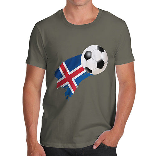 Mens T-Shirt Funny Geek Nerd Hilarious Joke Iceland Football Soccer Flag Paint Splat Men's T-Shirt Small Khaki