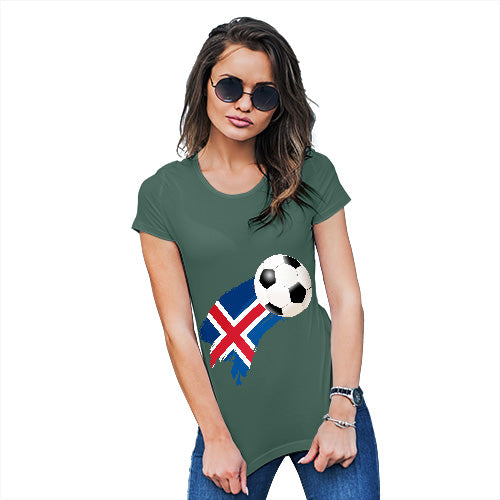 Funny T Shirts For Women Iceland Football Soccer Flag Paint Splat Women's T-Shirt Small Bottle Green