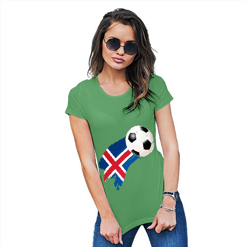 Womens Funny T Shirts Iceland Football Soccer Flag Paint Splat Women's T-Shirt Large Green