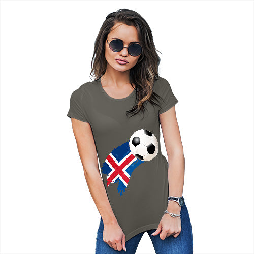 Funny T Shirts For Mum Iceland Football Soccer Flag Paint Splat Women's T-Shirt Small Khaki