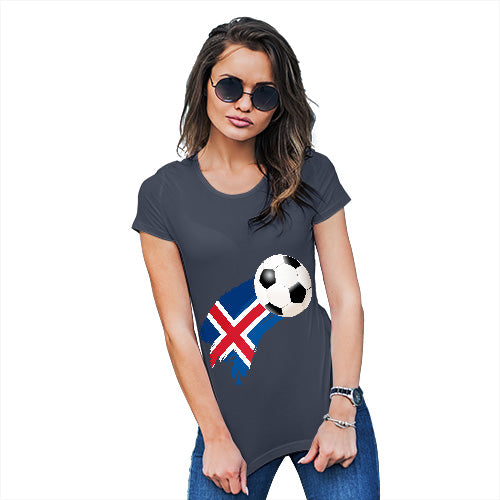 Funny Tshirts For Women Iceland Football Soccer Flag Paint Splat Women's T-Shirt Medium Navy