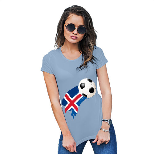 Funny T-Shirts For Women Iceland Football Soccer Flag Paint Splat Women's T-Shirt X-Large Sky Blue