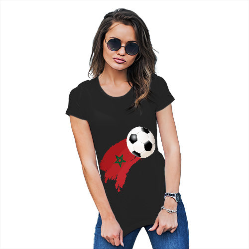 Funny Shirts For Women Morocco Football Soccer Flag Paint Splat Women's T-Shirt Large Black