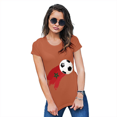 Funny Shirts For Women Morocco Football Soccer Flag Paint Splat Women's T-Shirt Medium Orange