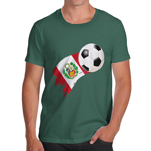 Novelty Tshirts Men Peru Football Soccer Flag Paint Splat Men's T-Shirt Large Bottle Green