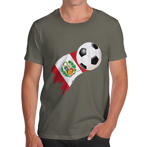 Funny T-Shirts For Men Peru Football Soccer Flag Paint Splat Men's T-Shirt Large Khaki