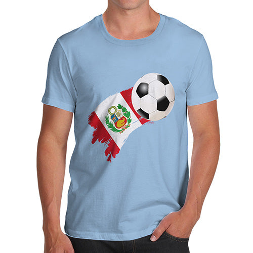 Novelty Tshirts Men Funny Peru Football Soccer Flag Paint Splat Men's T-Shirt Large Sky Blue