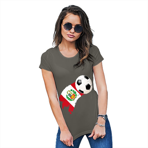 Novelty Tshirts Women Peru Football Soccer Flag Paint Splat Women's T-Shirt Large Khaki