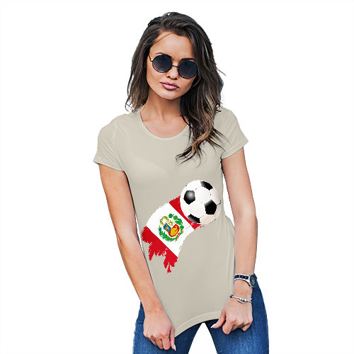 Womens Funny T Shirts Peru Football Soccer Flag Paint Splat Women's T-Shirt Large Natural