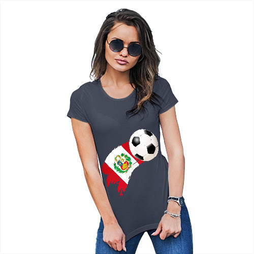Funny Tee Shirts For Women Peru Football Soccer Flag Paint Splat Women's T-Shirt Small Navy
