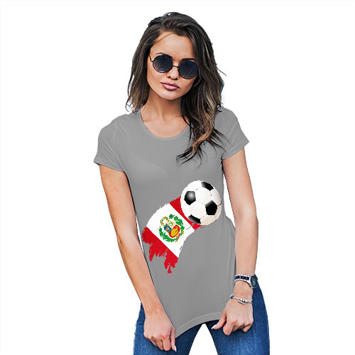 Womens Humor Novelty Graphic Funny T Shirt Peru Football Soccer Flag Paint Splat Women's T-Shirt Small Light Grey
