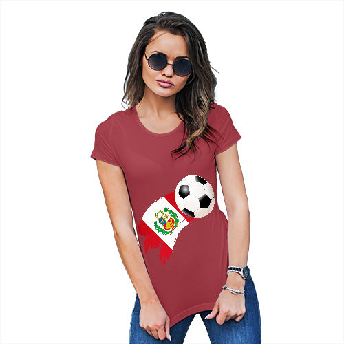 Womens T-Shirt Funny Geek Nerd Hilarious Joke Peru Football Soccer Flag Paint Splat Women's T-Shirt X-Large Red
