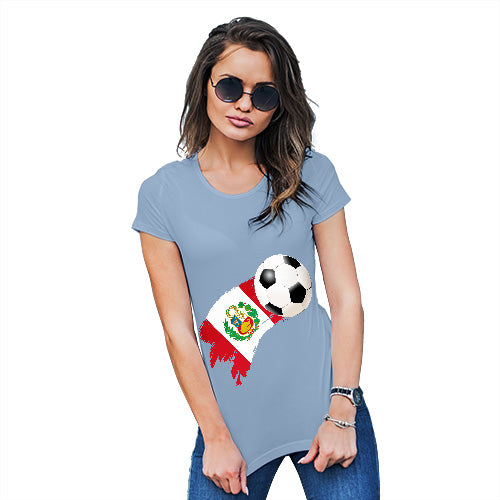 Womens T-Shirt Funny Geek Nerd Hilarious Joke Peru Football Soccer Flag Paint Splat Women's T-Shirt X-Large Sky Blue