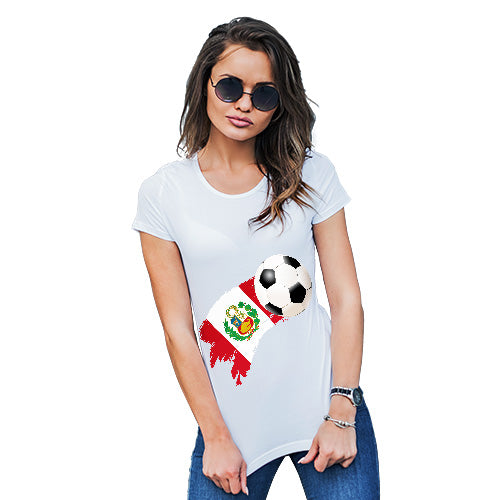 Funny T Shirts For Mum Peru Football Soccer Flag Paint Splat Women's T-Shirt X-Large White