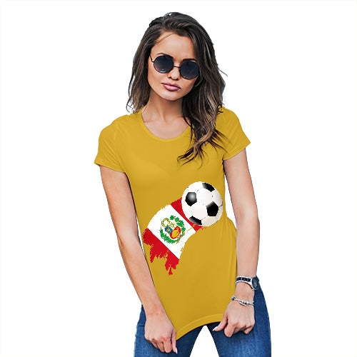 Funny T Shirts For Mum Peru Football Soccer Flag Paint Splat Women's T-Shirt X-Large Yellow