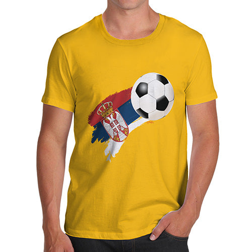 Funny T-Shirts For Men Serbia Football Soccer Flag Paint Splat Men's T-Shirt Medium Yellow