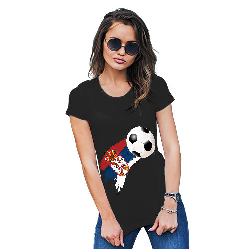 Funny Gifts For Women Serbia Football Soccer Flag Paint Splat Women's T-Shirt Medium Black