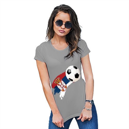 Funny Shirts For Women Serbia Football Soccer Flag Paint Splat Women's T-Shirt Small Light Grey