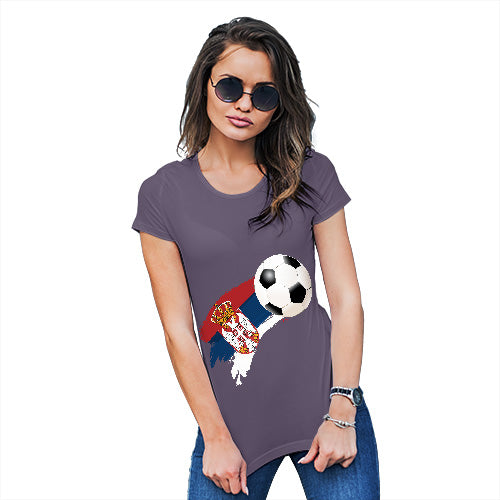 Novelty Tshirts Women Serbia Football Soccer Flag Paint Splat Women's T-Shirt Small Plum