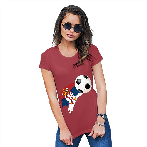 Funny T Shirts For Women Serbia Football Soccer Flag Paint Splat Women's T-Shirt X-Large Red